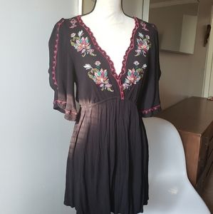 Forever 21 Embroidered Black Empire Waist Dress